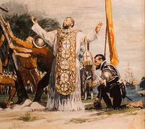 Painting of Father Lopez Raising The Cross